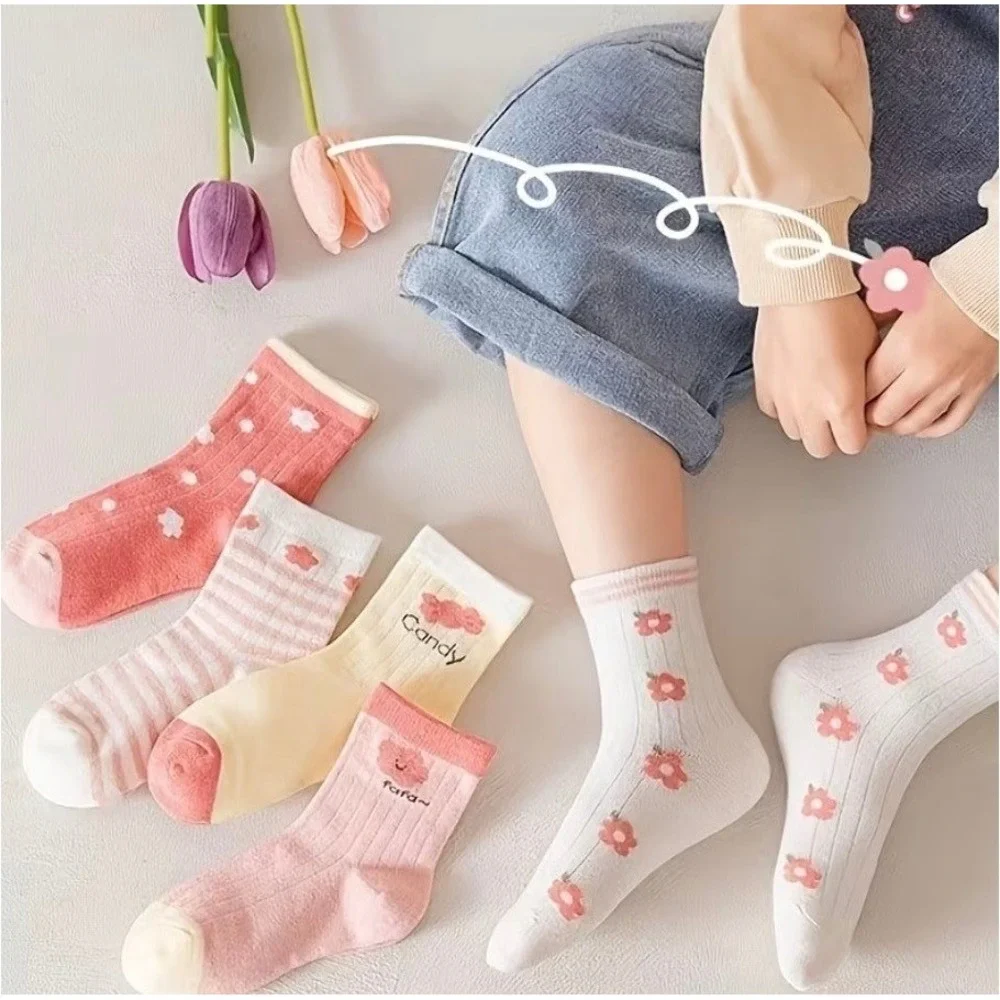 Calcetines Para Niña Con Flores (4–6 Años) – Tonos Rosas –‎ 5 Pares